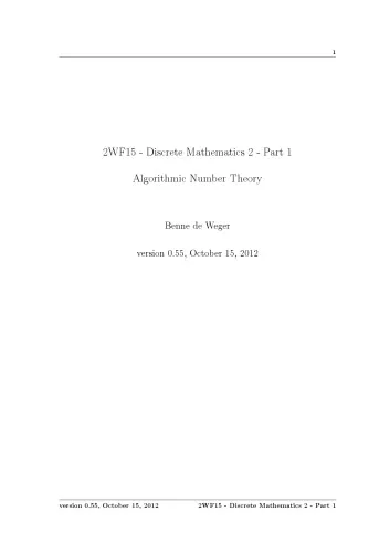 2WF15 - Discrete Mathematics 2 - Part 1: Algorithmic Number Theory