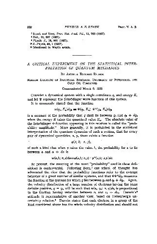 Cover of A Critical Experiment on the Statistical Interpretation of Quantum Mechanics