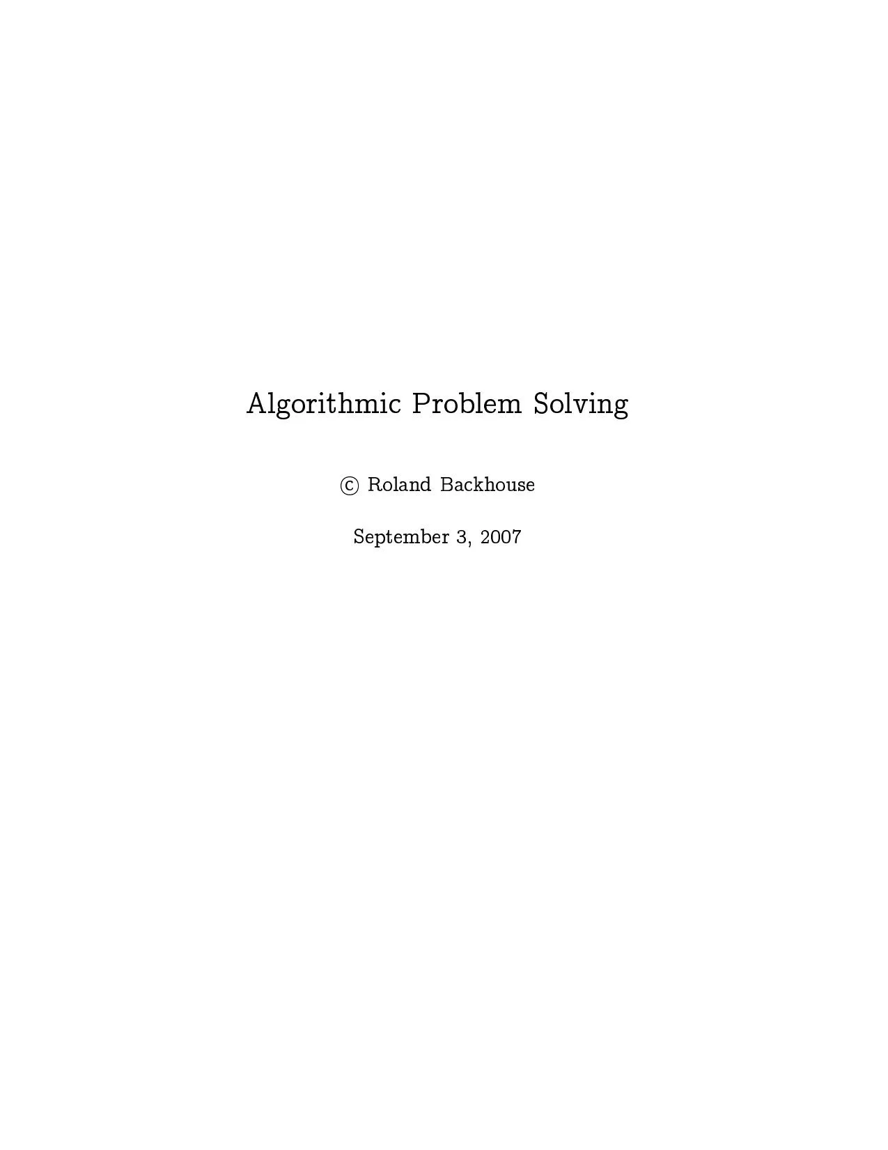 Algorithmic Problem Solving (2007)