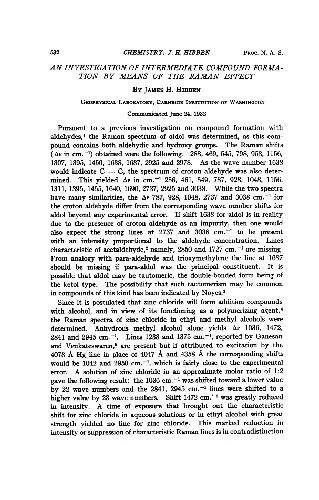 An Investigation of Intermediate Compound Formation by Means of the Raman Effect