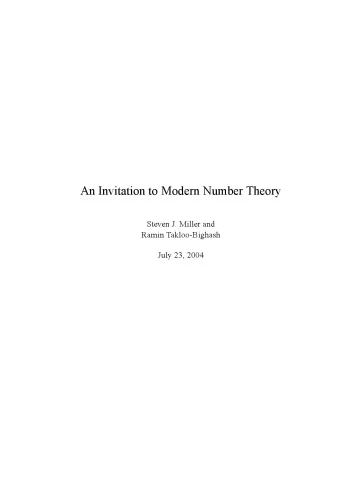 An Invitation to Modern Number Theory (early draft)