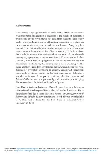 Arabic Poetics: Aesthetic Experience in Classical Arabic Literature