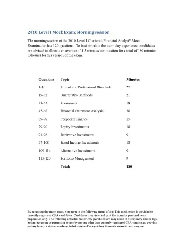 Cover of CFA 2010 Level I Mock Exam Morning Afternoon Session