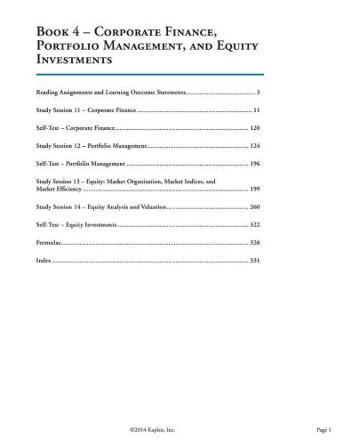 CFA. Level 1. Book 4. Corporate Finance, Portfolio Management, and Equity Investments 2015