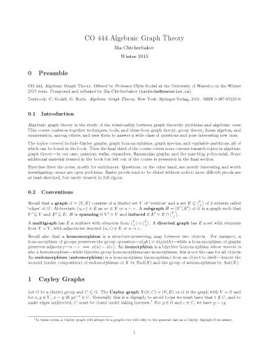 CO 444 Algebraic Graph Theory