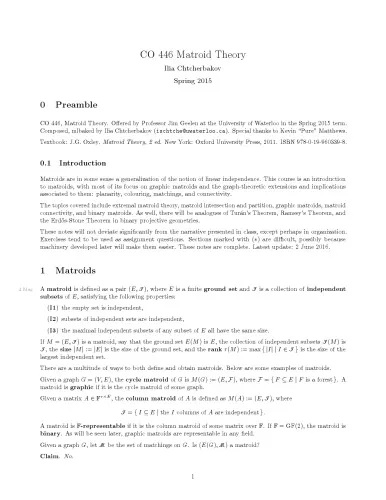 CO 446 Matroid Theory