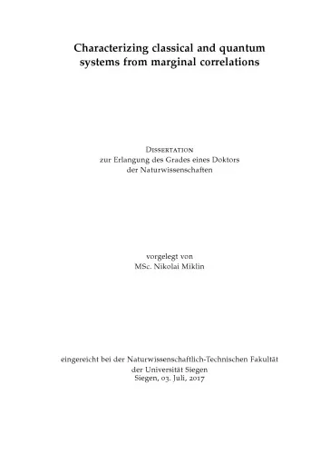 Cover of Characterizing classical and quantum systems from marginal correlations[PhD Thesis]