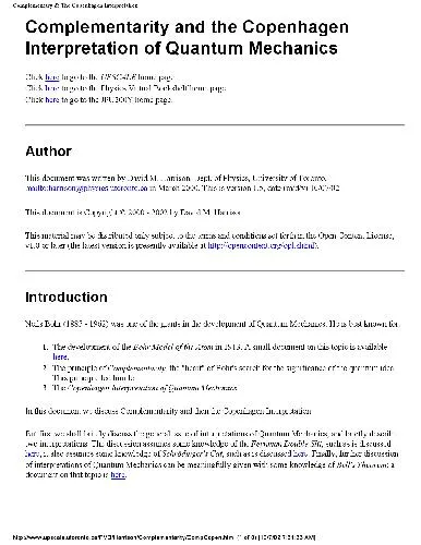 Cover of Complementarity and the Copenhagen Interpretation of Quantum Mechanics