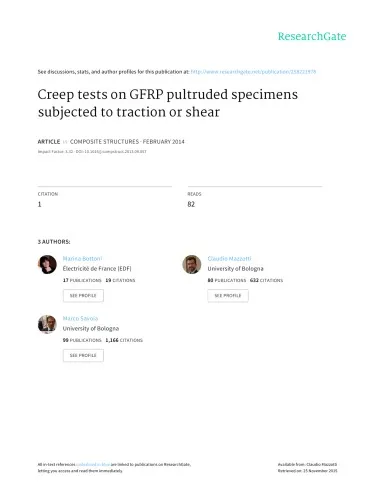 Creep tests on GFRP pultruded specimens subjected to traction or shear