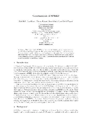 Cryptanalysis Of Speed C Hall J Kelsey V Rijmen B Schneier And D Wagner Fifth Annual Workshop On Selected Areas In Cryptography August