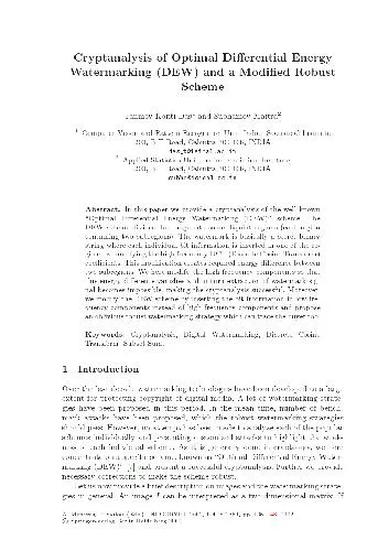 Das Maitra - Cryptanalysis of Optimal Differential Energy Watermarking (DEW) and a Modified Robust Scheme