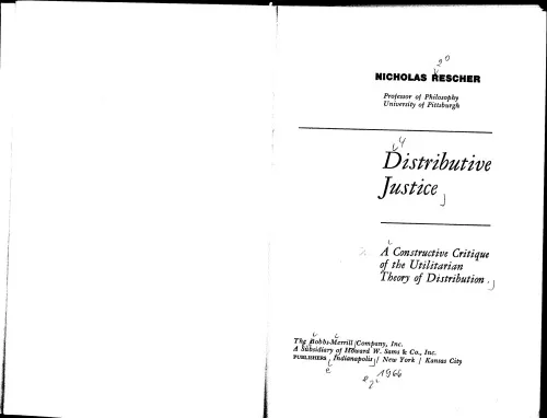 Distributive justice: A constructive critique of the utilitarian theory of distribution