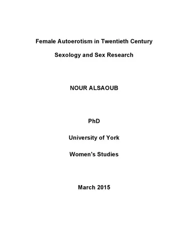 Female Autoerotism in Twentieth Century Sexology and Sex Research