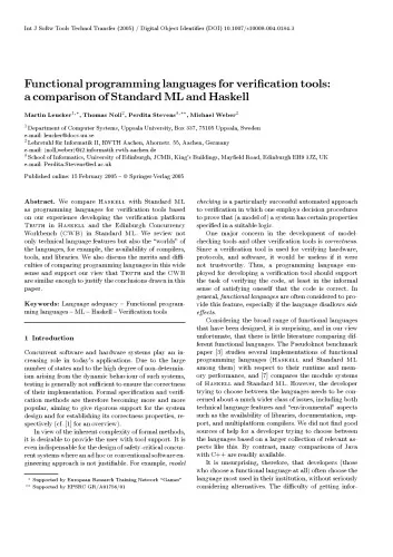 Functional programming languages for verification tools.A comparison of Standard ML and Haskell