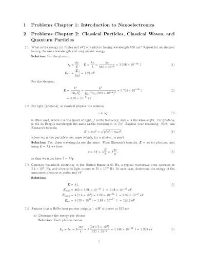 Fundamentals of Nanoelectronics   (instructor Solution Manual, Solutions)