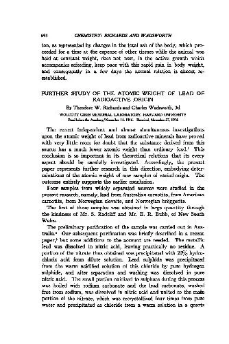 Further Study of the Atomic Weight of Lead of Radioactive Origin (1916)(en)(7s)