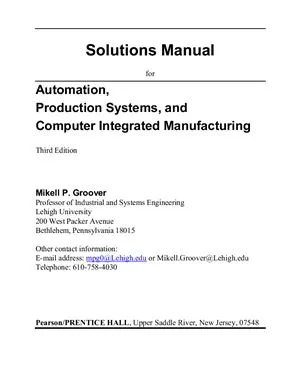 Groover. Solutions Manual for Automation, Production Systems, and Computer-Integrated Manufacturing