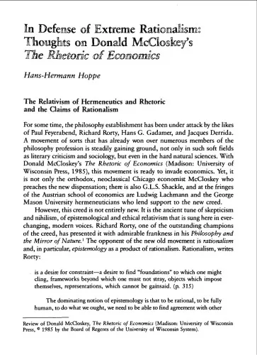 In Defense of Extreme Rationalism - Thoughts on Donald McCloskey's The Rhetoric of Economics