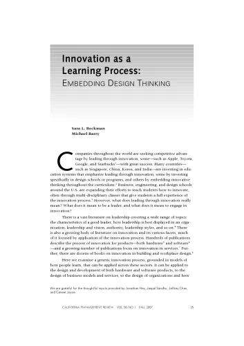 Innovation as a Learning Process: Embedding Design Thinking (California Management Review, Vol. 50, No.1)