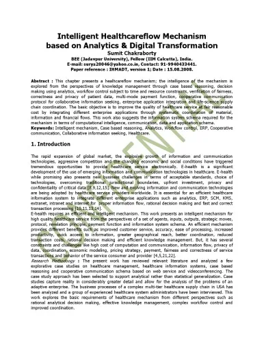 Intelligent Healthcare flow Mechanism  based on Analytics & Digital Transformation