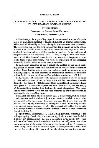 Interferential Contact Lever Experiments Relating to the Elastics of Small Bodies (1918)(en)(6s)