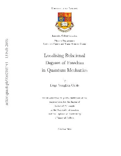 Cover of Localising Relational Degrees of Freedom in Quantum Mechanics. Thesis