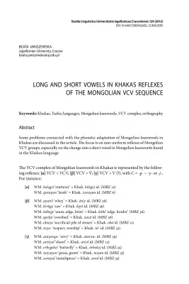 Long and short vowels in Khakas reflexes of the Mongolian VCV sequence