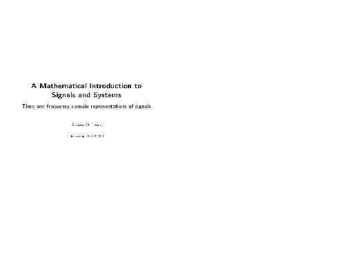 Mathematical Introduction to Signals and Systems