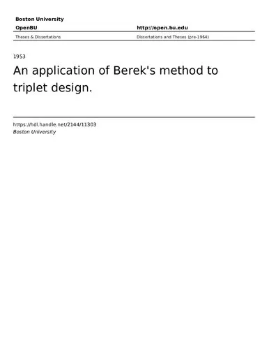 Max Berek lens design method to triplet design