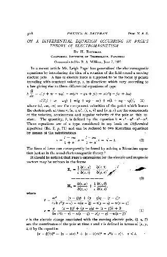 On a Differential Equation Occurring in Pages Theory of Electromagnetism (1920)(en)(2s)