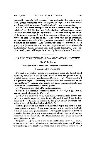 On the Structure of a Plane Continuous Curve