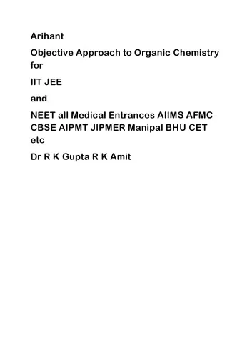 Cover of Organic Chemistry for IIT JEE and NEET all Medical Entrances