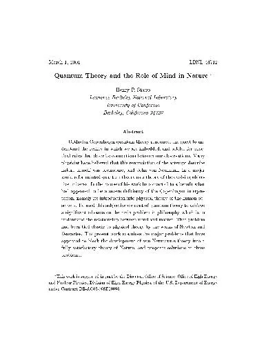 Cover of Quantum theory and the role of mind in nature