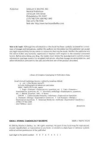 Small  Animal Cardiology Secrets