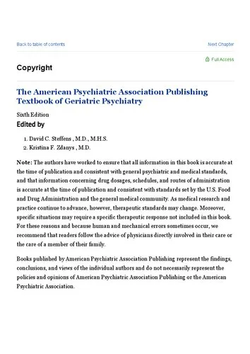 The American Psychiatric Association Publishing Textbook of Geriatric Psychiatry