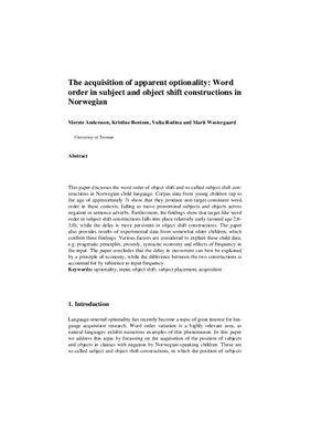 The acquisition of apparent optionality: Word order in subject and object shift constructions in Norwegian