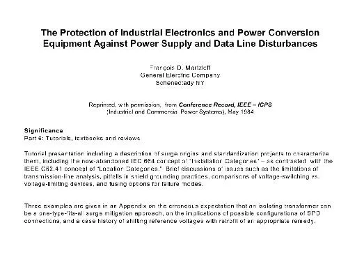 The protection of industrial electronics and power conversion equipment against power supply and data line di