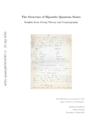 Cover of The structure of bipartite quantum states : insights from group theory and cryptography