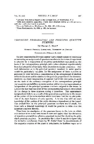 Transition Probabilities and Principal Quantum Numbers