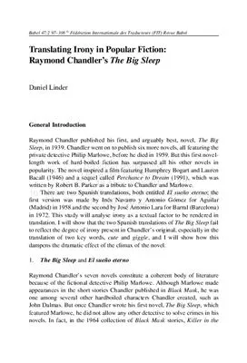 Translating Irony in Popular Fiction: Raymond Chandler’s The Big Sleep