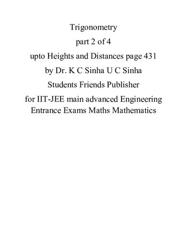 Trigonometry part 2 of 4 upto Heights and Distances page 431 by Dr. K C Sinha U C Sinha Students Friends Publisher for IIT-JEE main advanced Engineering Entrance Exams Maths Mathematics