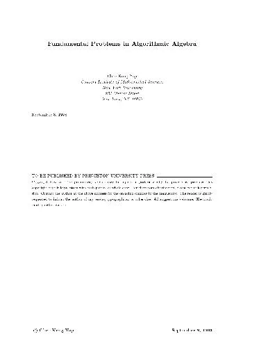 fundamental problems in algorithmic algebra. chee keng yap